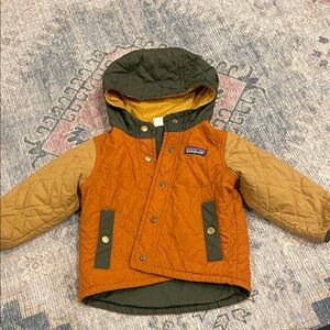 Patagonia Orange and Tan Quilted Jacket with Hood
